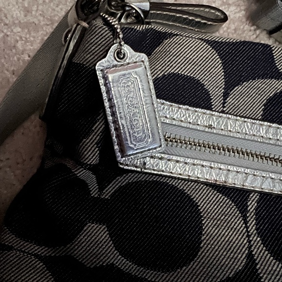 Denim and silver Coach crossbody bag with adjustable strap - Picture 4 of 5